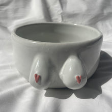 Load image into Gallery viewer, White BoobyPot planter with pink heart shaped nipples.

